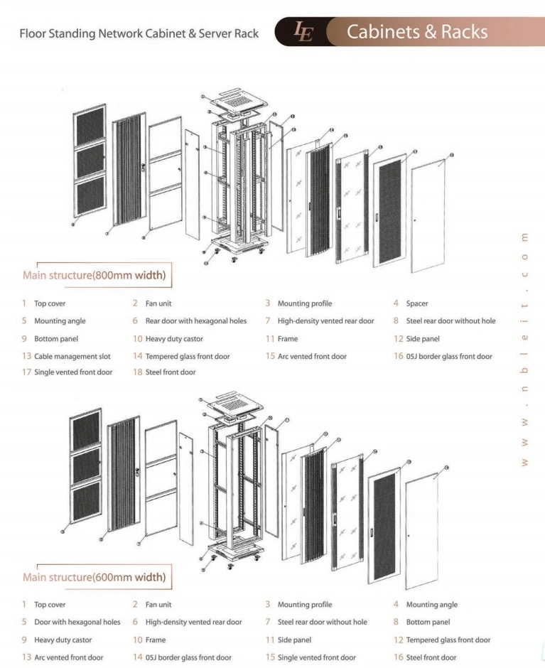 High Quality Standard 19 Inch Data Center Server Rack 42u Floor Standing Glass Door DDF Network Cabinet