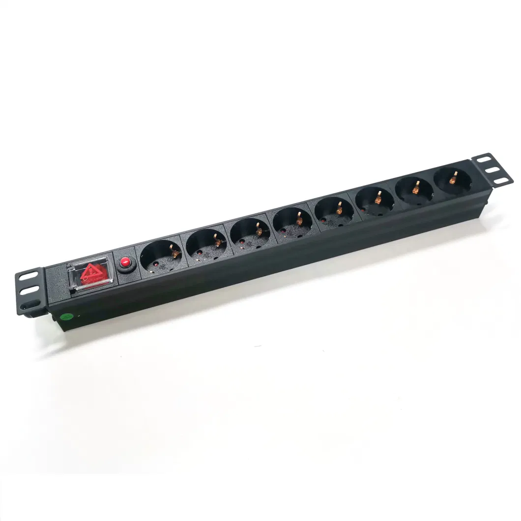 4000W 19" 1u Rack Mount Power Distribution Unit 8 Ways German PDU Socket with Overload Protection Switch 250V 16A