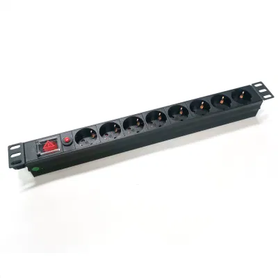 4000 W 19 Zoll 1 HE Rackmontage-Stromverteilereinheit 8 Wege deutsche PDU-Buchse mit Überlastschutzschalter 250 V 16 A